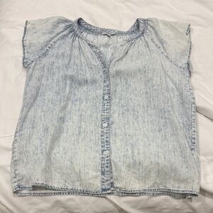 Light Blue Denim Button-Up Top